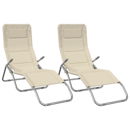 Tumbona Plegable 2 Uds Textilene Acero Con Recubrimiento Crema_1