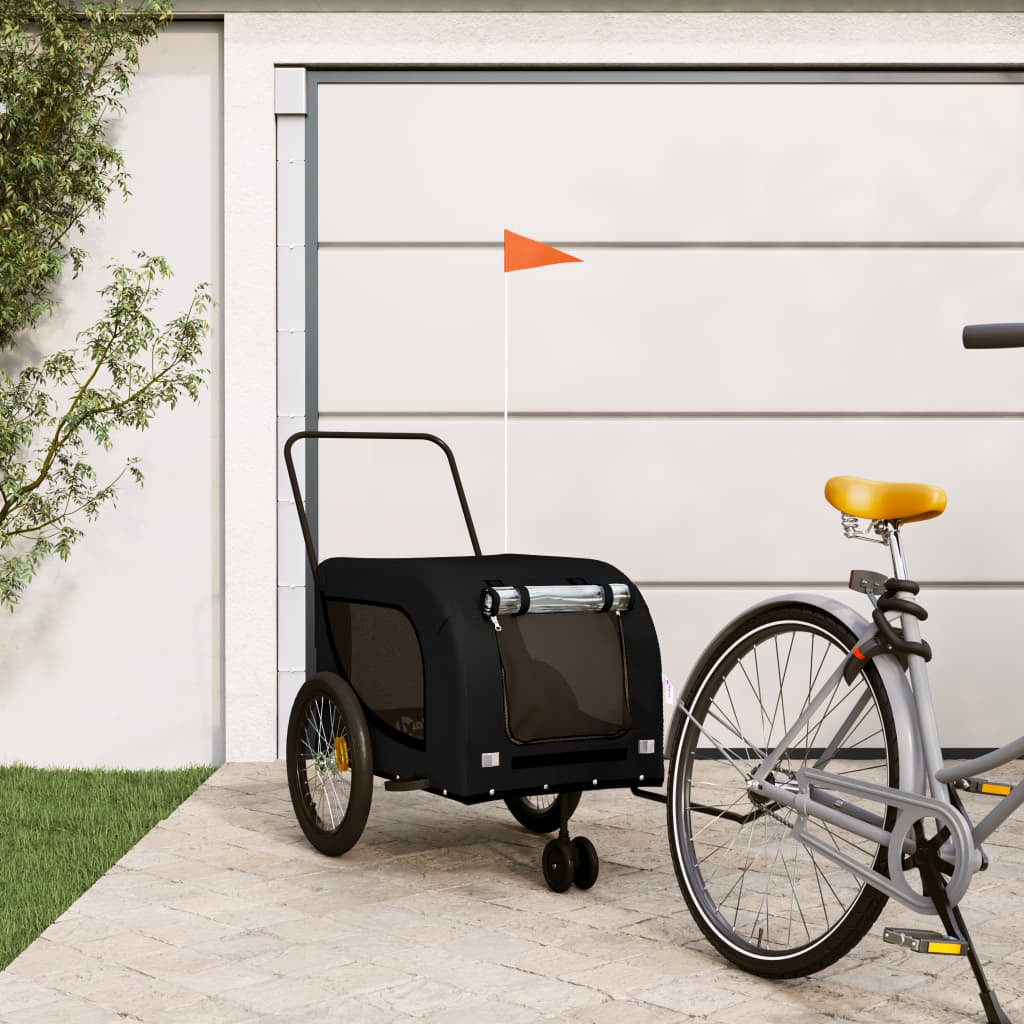 Vidaxl Remolque De Bicicleta Mascotas Hierro Tela Oxford Negro_1