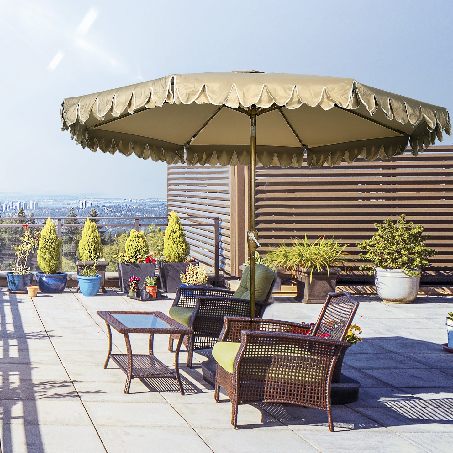 Outsunny Sombrilla De Terraza Ø264x240 Cm Ángulo Ajustable Con Manivela Caqui_4