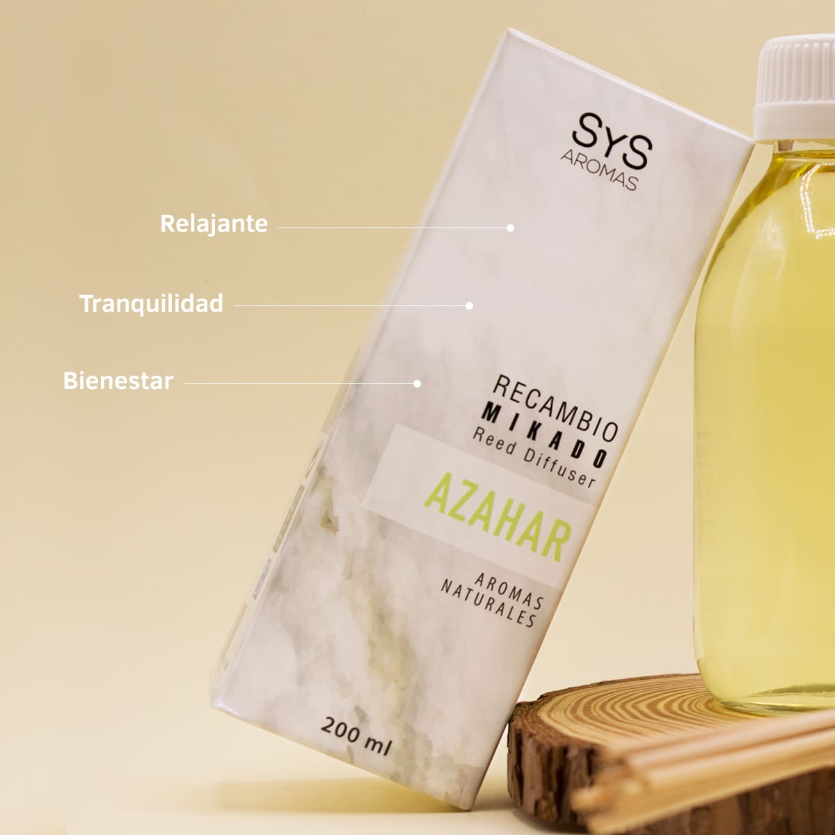 Recambio Mikado Azahar Mármol SYS Aromas 200 ml | Con Palos | Aroma Floral y Mediterráneo | Calmante_3