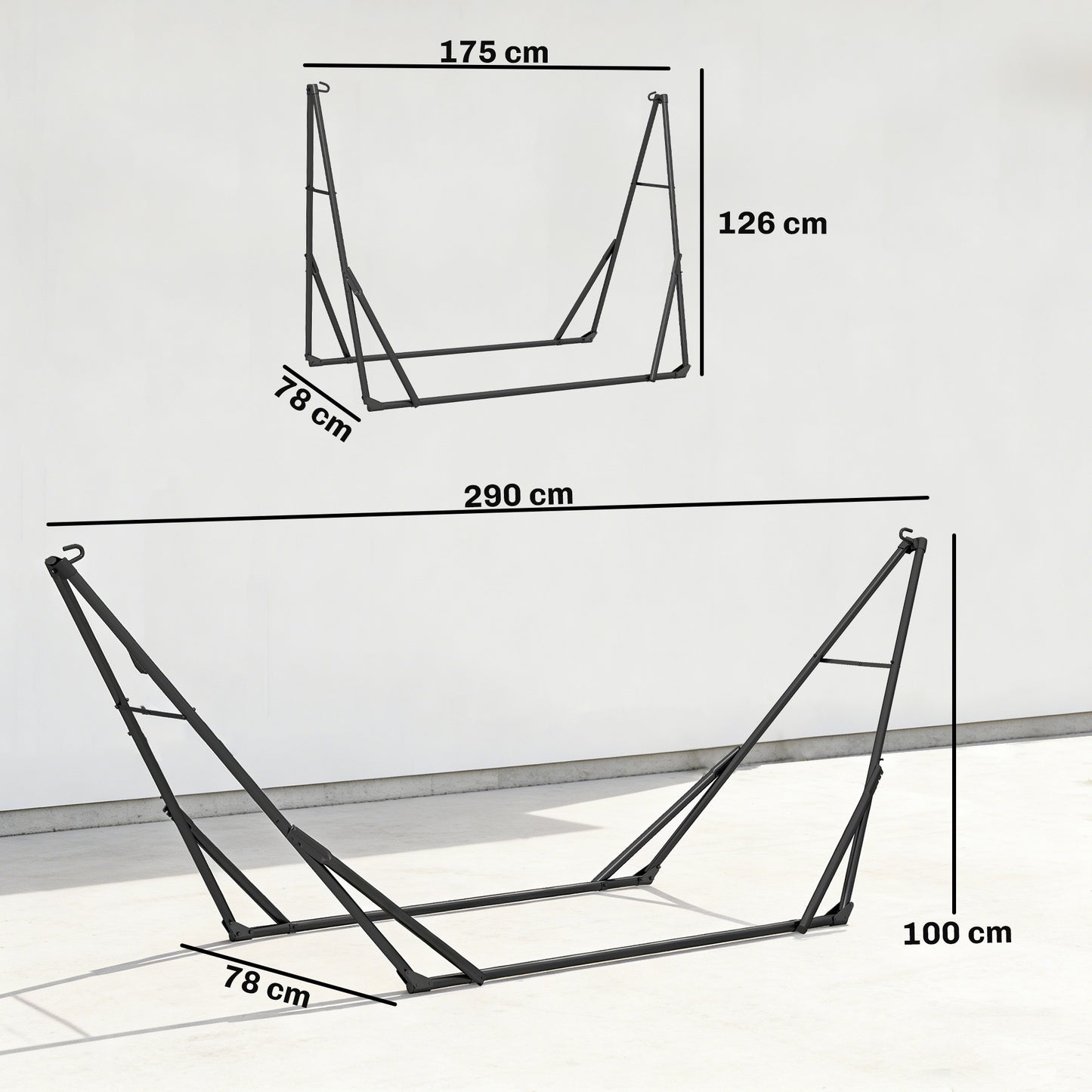 Outsunny Soporte Para Hamaca Plegable Largo 290 Cm Longitud Ajustable Negro_2
