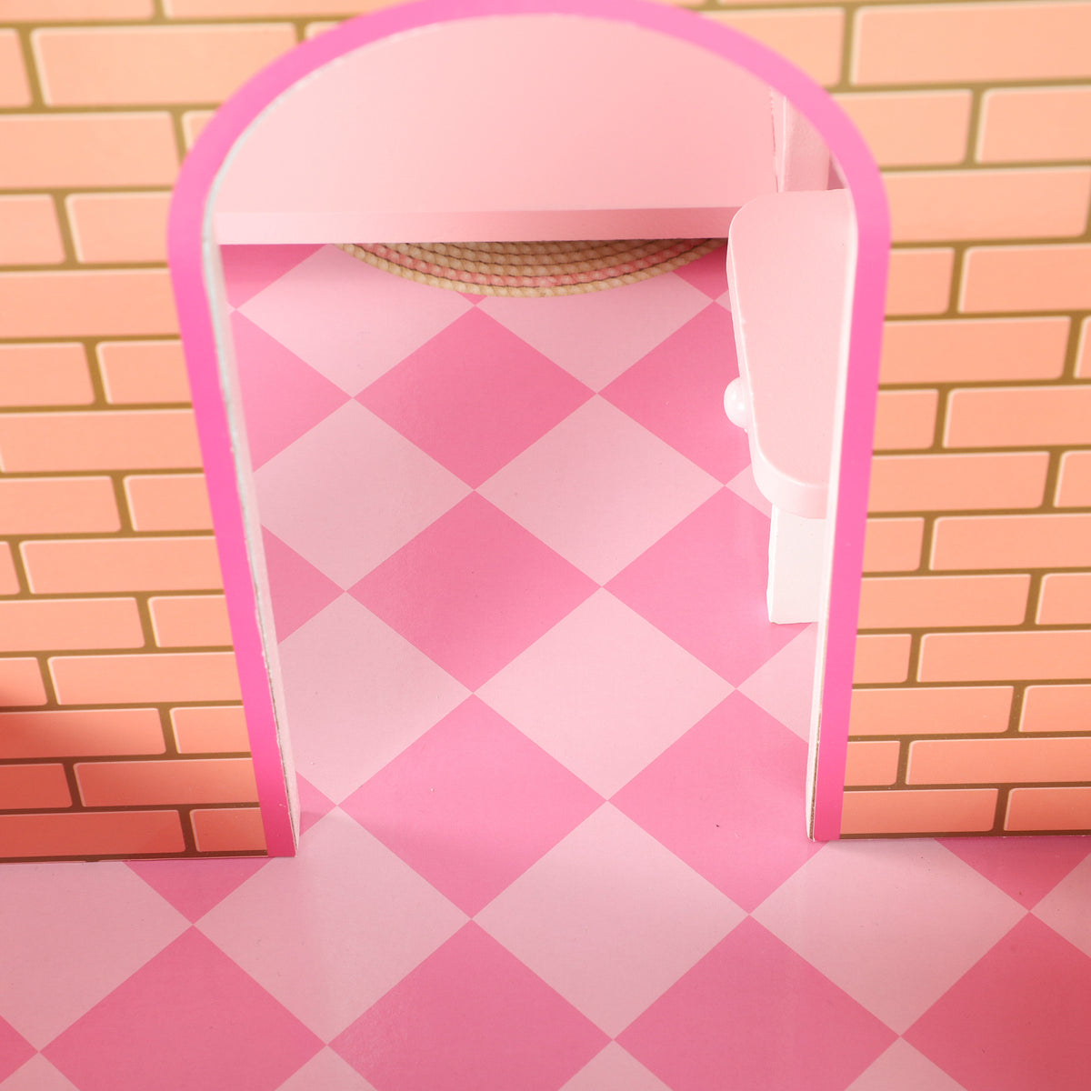 Aiyaplay Casa De Muñecas De Madera 3 Pisos Con Balcón Escaleras 10 Muebles Rosa_4