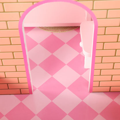 Aiyaplay Casa De Muñecas De Madera 3 Pisos Con Balcón Escaleras 10 Muebles Rosa_4