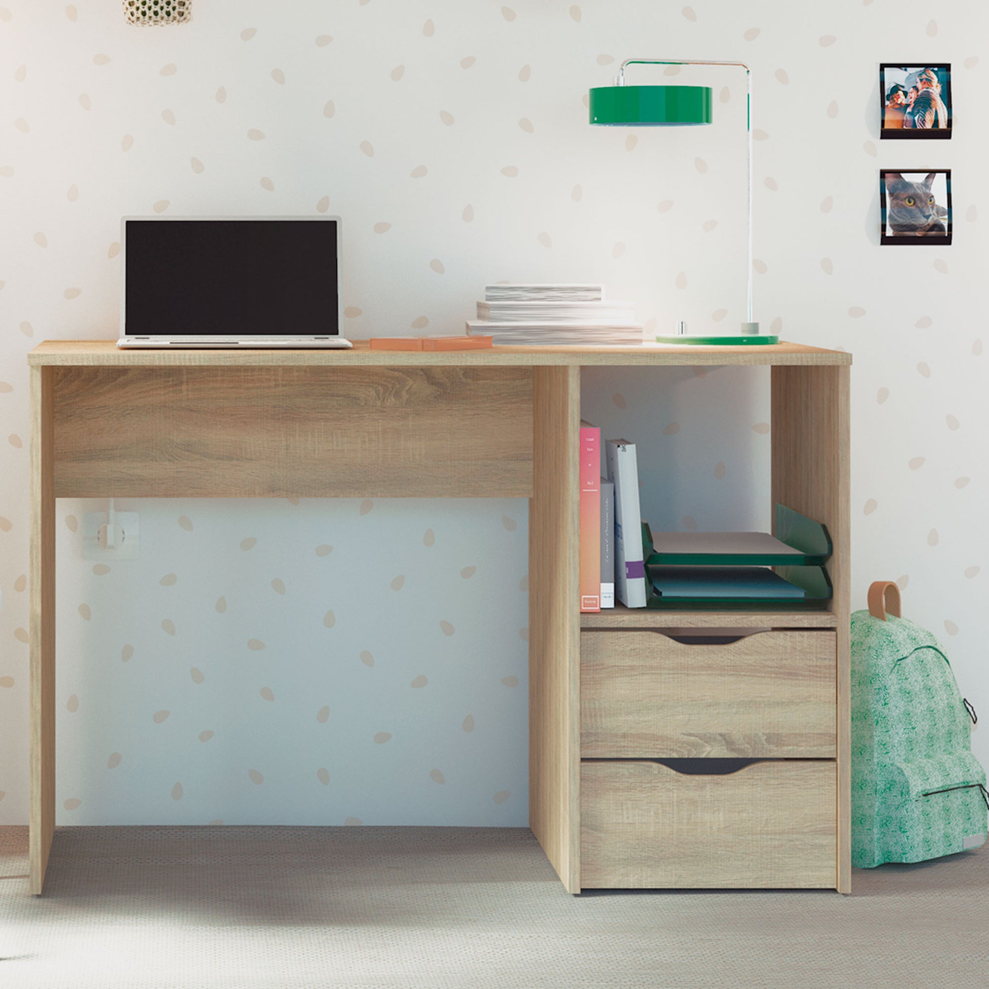 Escritorio, Mesa De Ordenador 76x115x50cm 2 Cajones, Oficina, Habitación Juvenil, Desk, Tocador, Briebe, Prakt, Madera_1