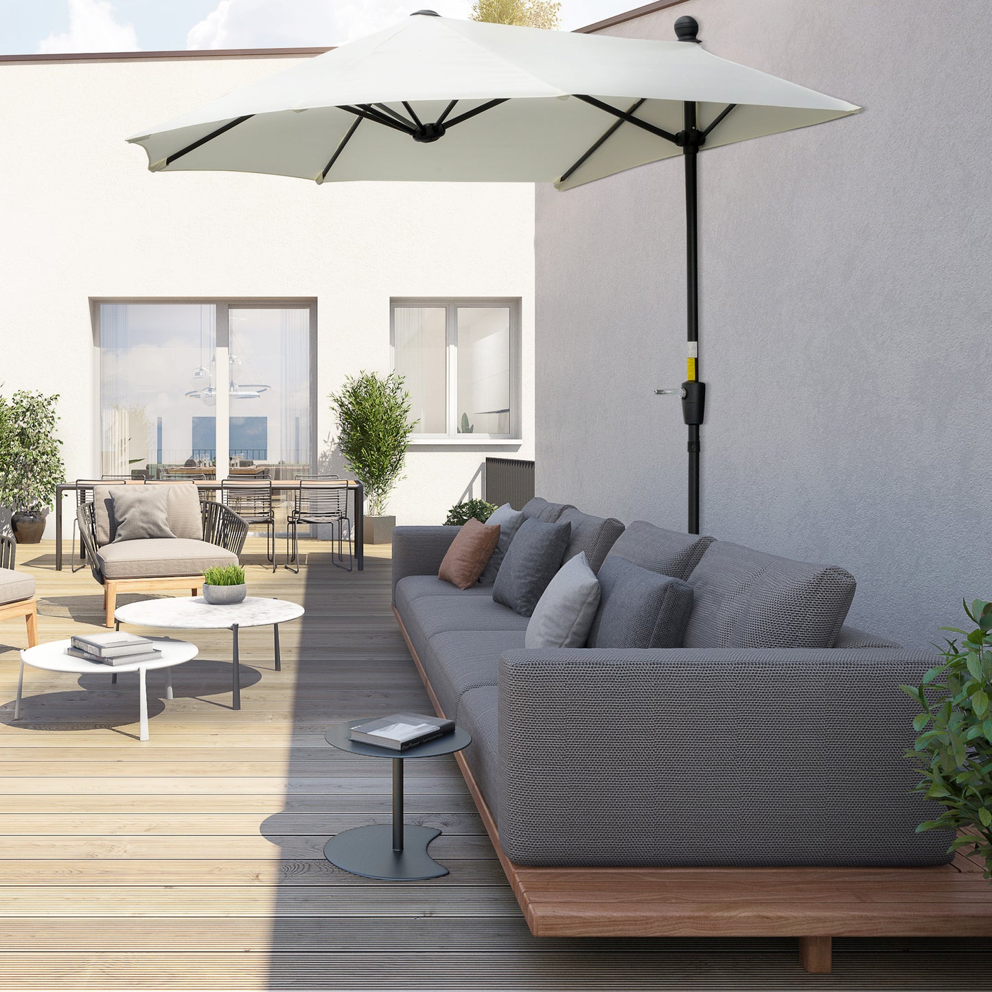 Outsunny Sombrilla De Pared Jardín 200x190x240cm Con Manivela Para Terraza Crema_1
