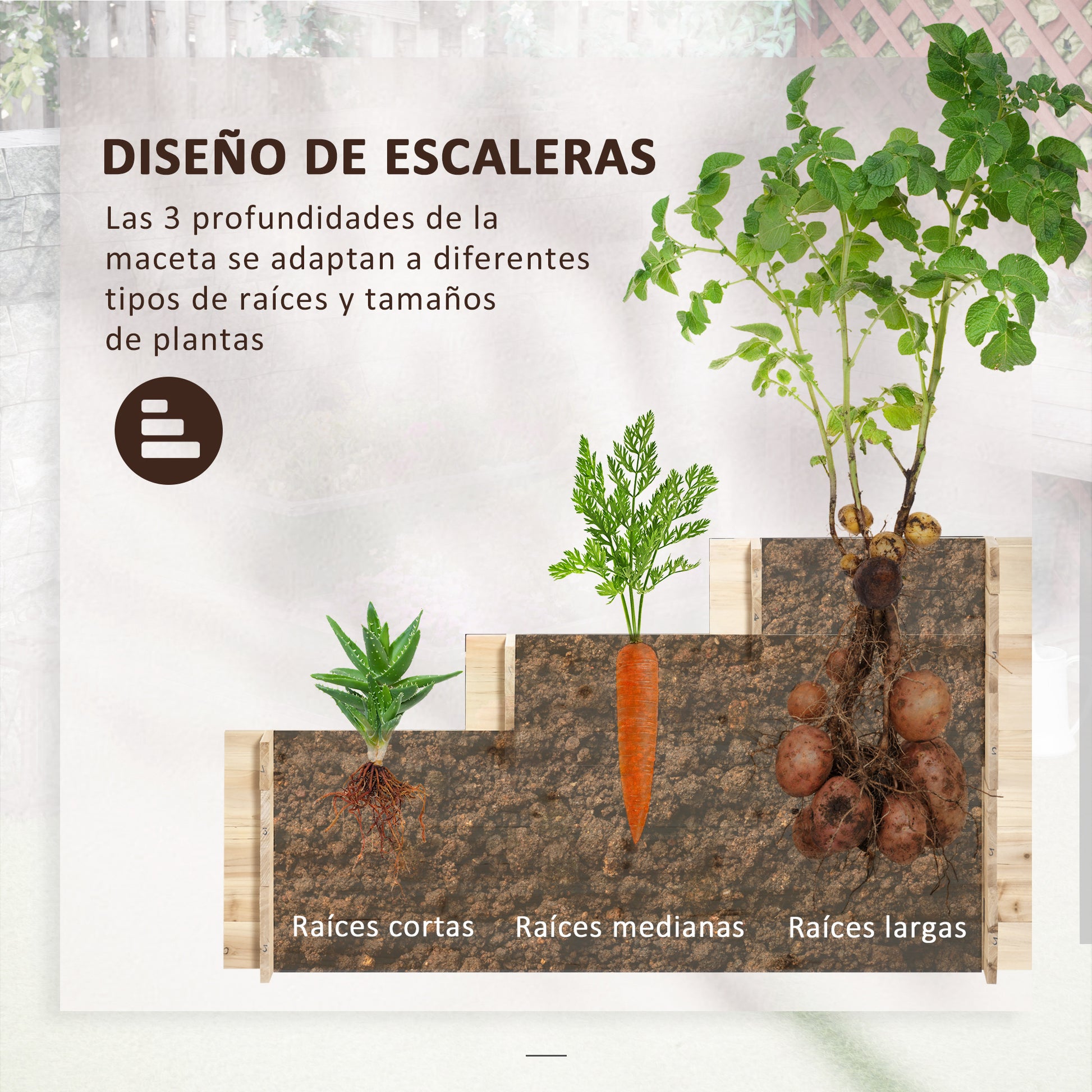 Outsunny Jardinera De Madera 3 Niveles Con Tela Geotextil Para Cultivos Plantas_3