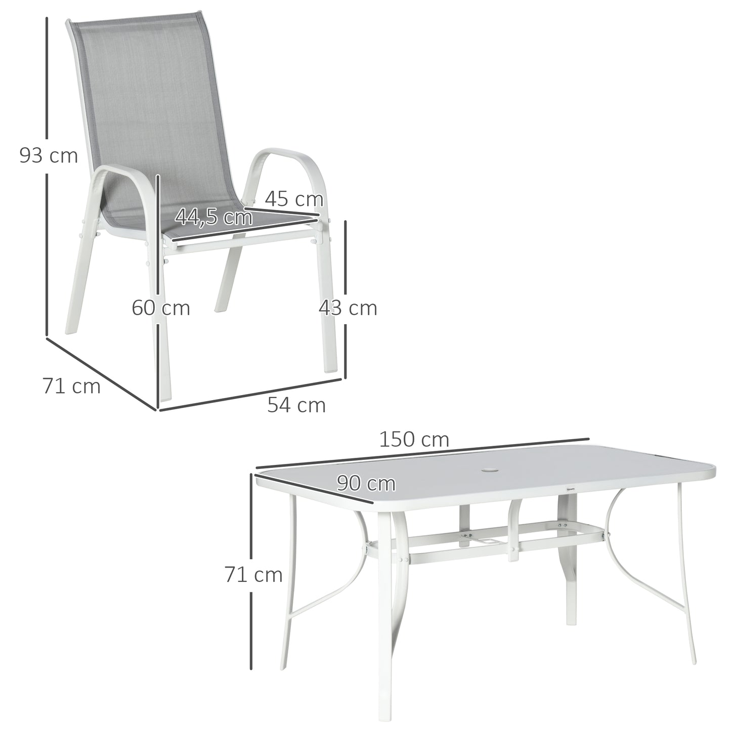 Outsunny Conjunto Muebles De Jardín De 7 Piezas Con Orificio Para Sombrilla Gris_2