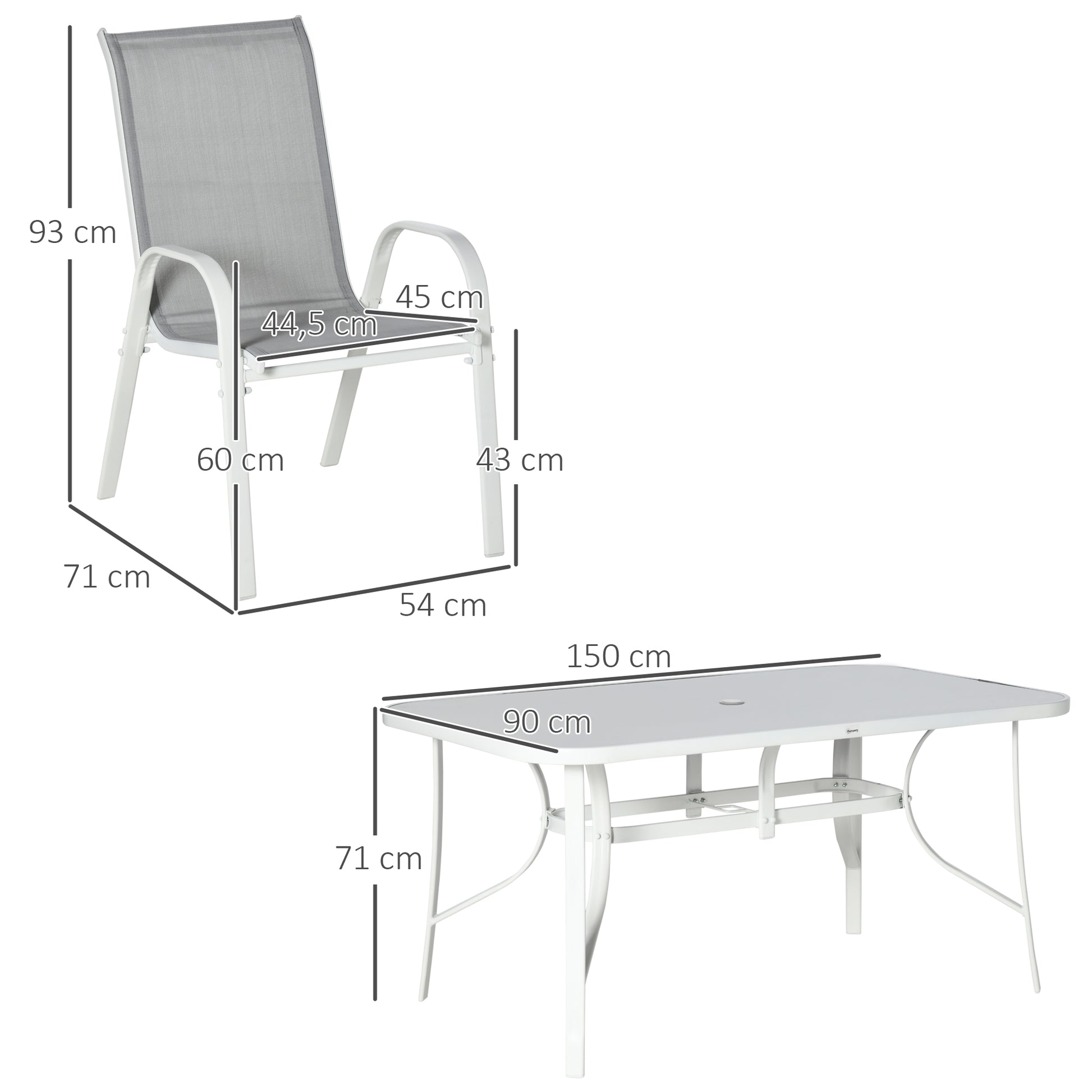 Outsunny Conjunto Muebles De Jardín De 7 Piezas Con Orificio Para Sombrilla Gris_2