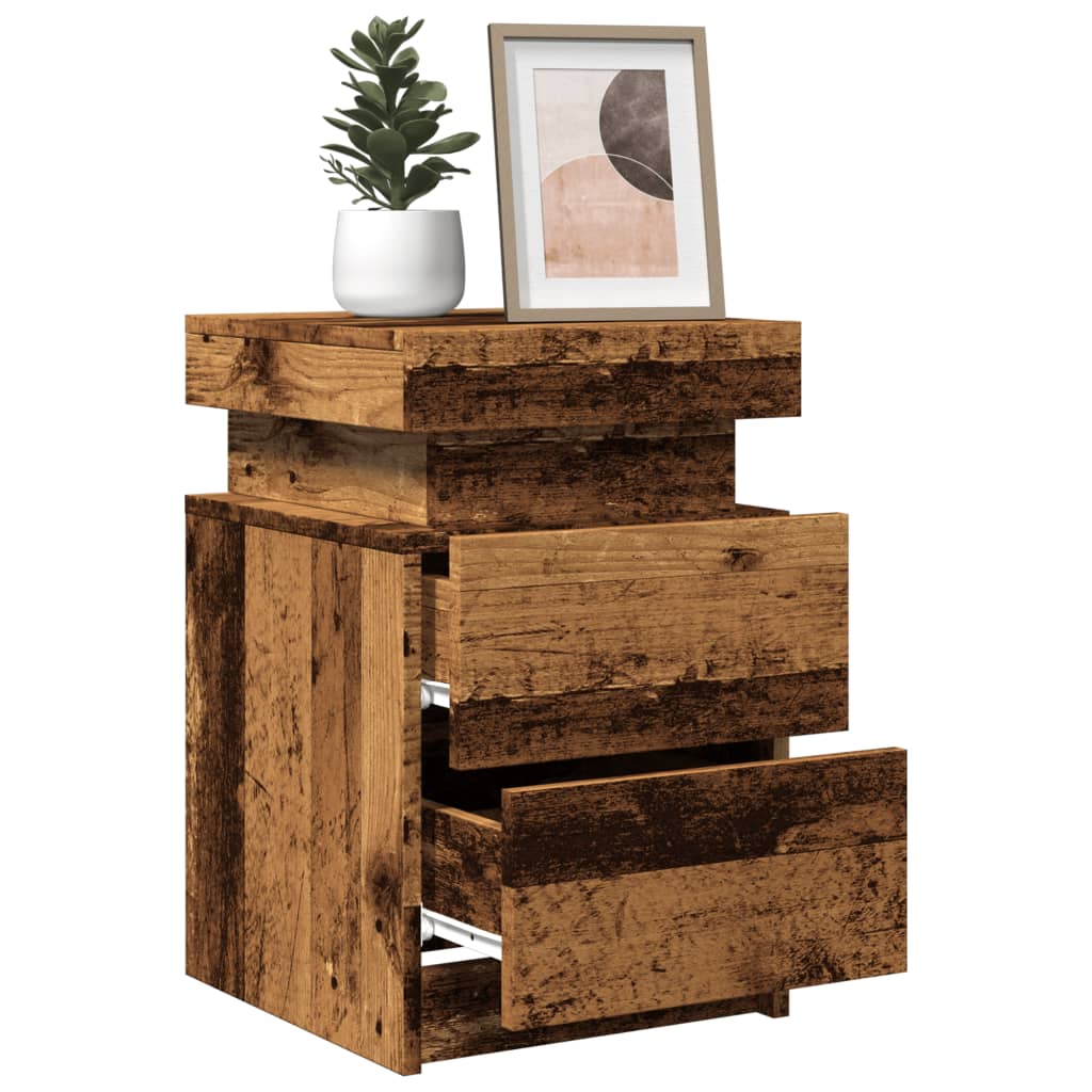 Mesitas De Noche Con Led 2 Uds Madera Envejecida 35x39x55 Cm_3