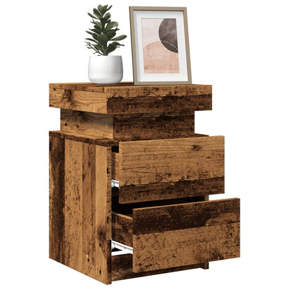 Mesitas De Noche Con Led 2 Uds Madera Envejecida 35x39x55 Cm_3