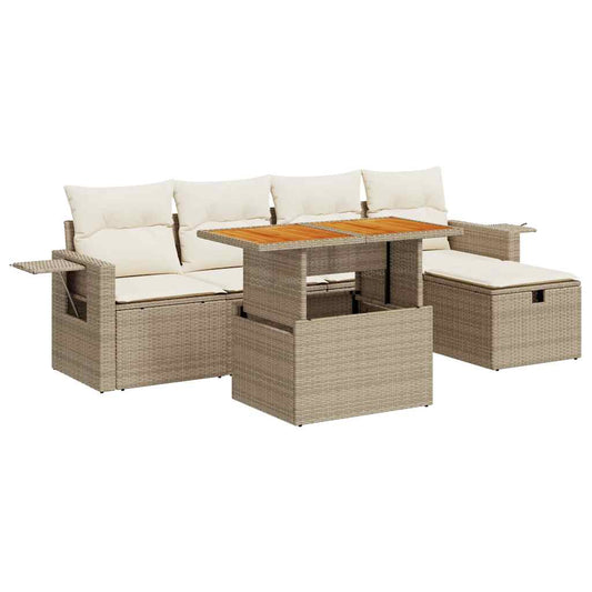 Set Sofás Jardín Y Cojines 6 Pzas Ratán Sintético Acacia Beige / Vetonek_0