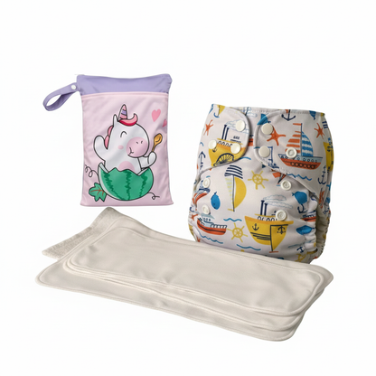 Kit Prueba Pañal Tela Recién Nacido Bambú Carbonizado Adznadons Hasta 3.2kg Insertos Biodegradables Bolsa Impermeable_0
