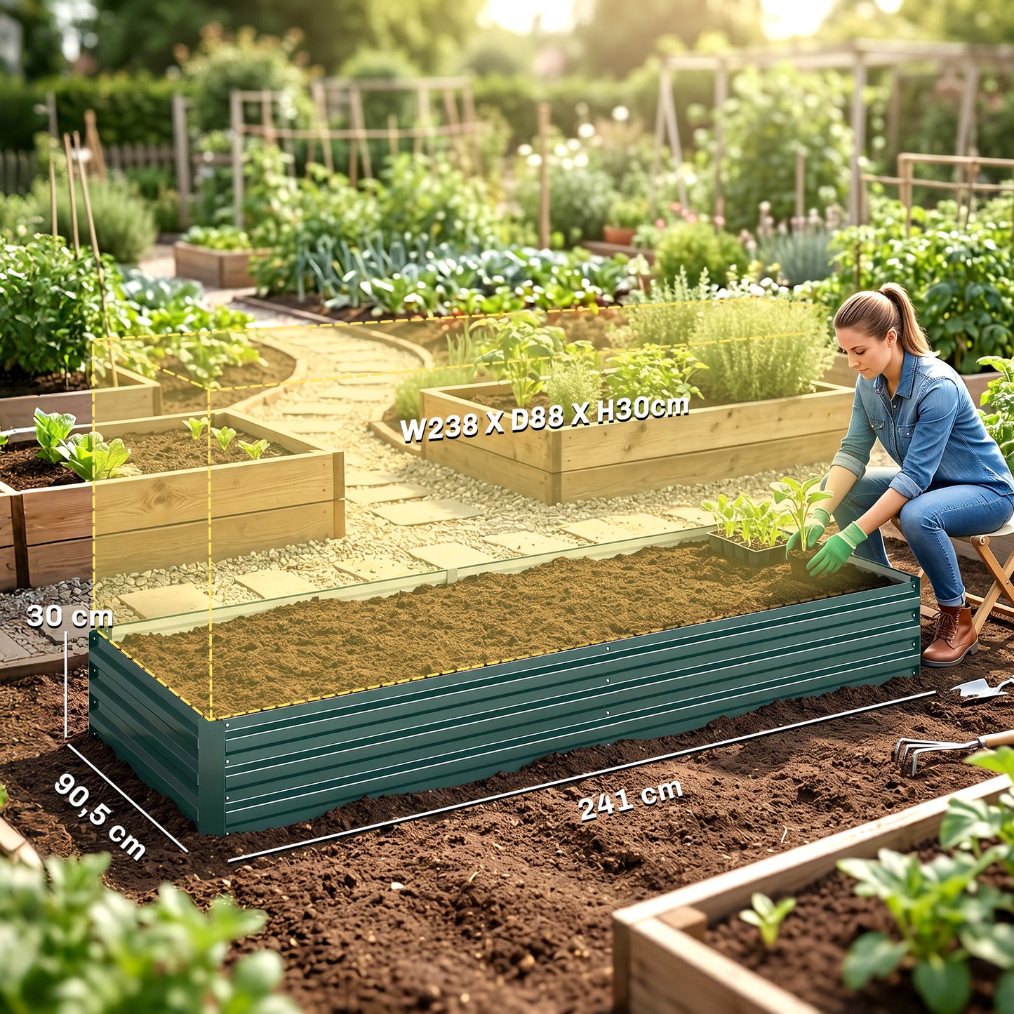 Outsunny Jardinera Elevada De Acero Galvanizado Con Fondo Abierto Verde_2