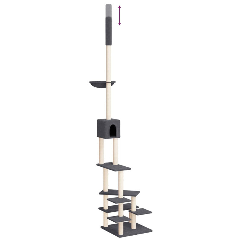 Vidaxl Árbol Rascador Gatos Suelo A Techo Gris Oscuro 268,5-294,5 Cm_5