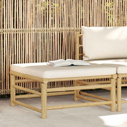 Vidaxl Reposapiés De Jardín Bambú Con Cojín Blanco Crema_1