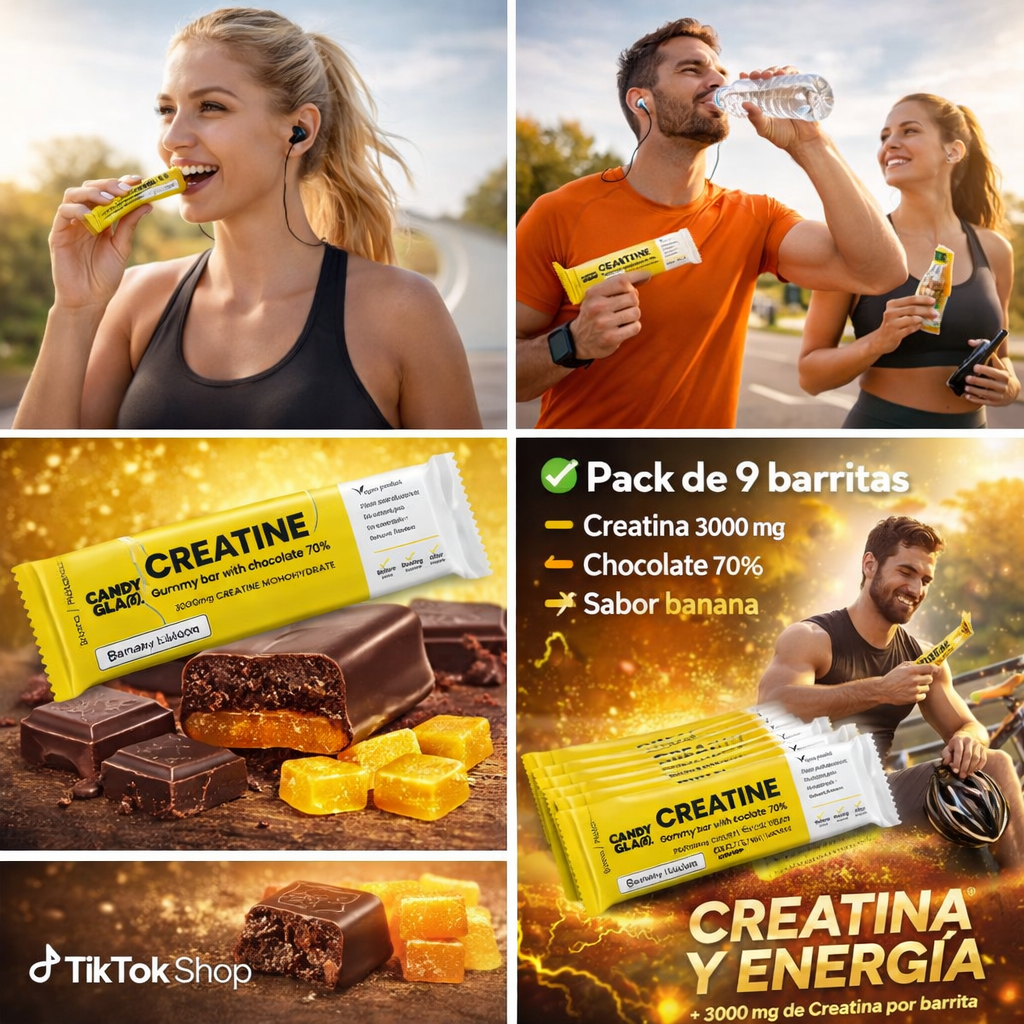 Candyglam Creatine | Gummy Bar Vegana Con Chocolate 70% | 3g Creatina Creavitalis® | Pack 24 Barritas_2