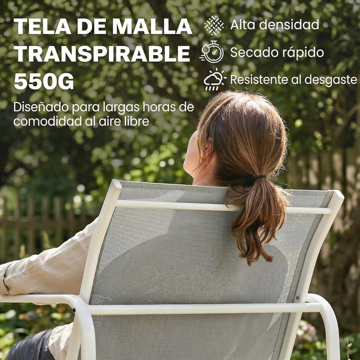 Muebles De Jardín Outsunny Acero, Textilene Gris Claro Y Blanco 112x73x74 Cm_4