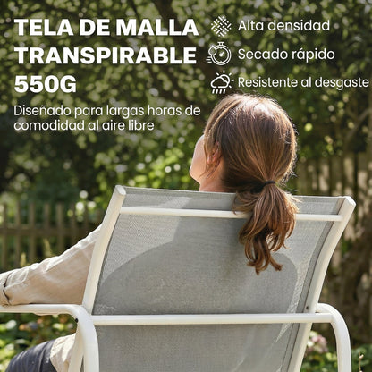Muebles De Jardín Outsunny Acero, Textilene Gris Claro Y Blanco 112x73x74 Cm_4