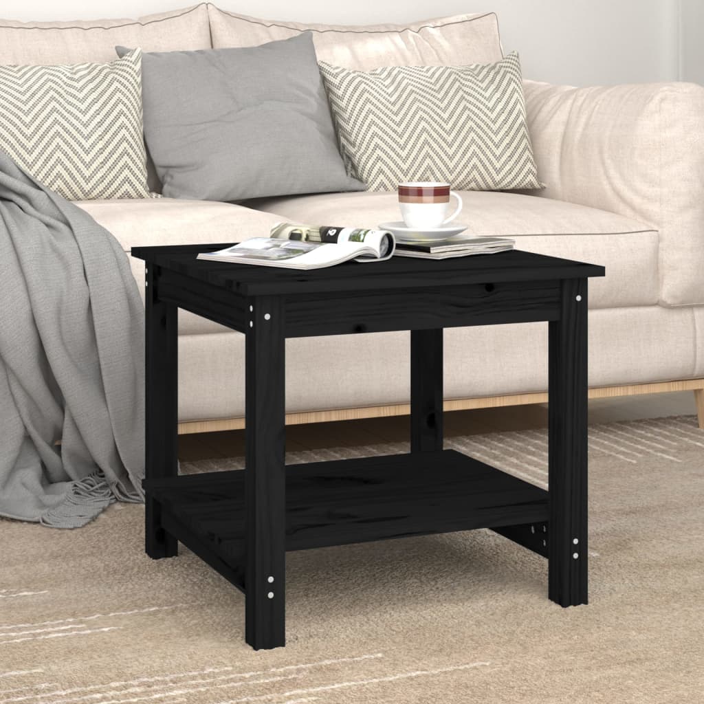 Mesa De Centro De Madera Maciza De Pino Negra 50x50x45 Cm_1