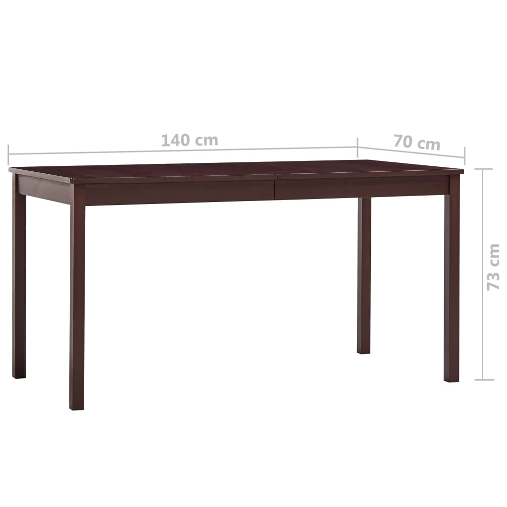 Mesa De Comedor De Madera De Pino Marrón Oscuro 140x70x73 Cm_4