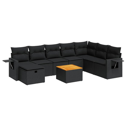 Set De Sofás De Jardín Con Cojines 9 Pzas Ratán Sintético Negro / Vetonek_5