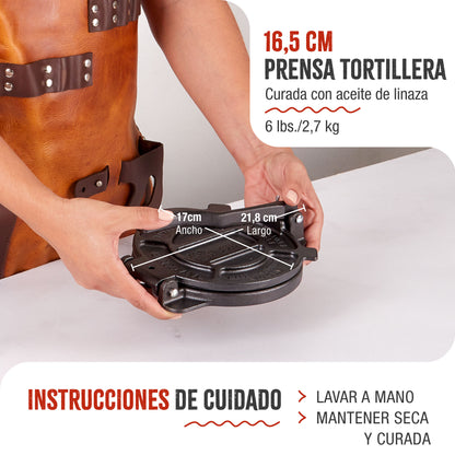 Victoria Prensa Tortillera Para Tortillas Mexicanas Hierro Fundido Curado 16,5cm, Pataconera Colombiana, 30551, Negro_3