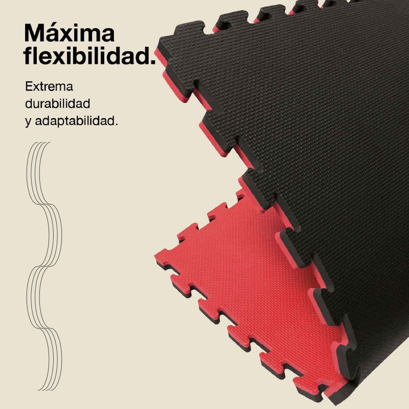 Tatami Puzzle 2cm 100x100cm, Pack 4 Unidades – Superficie T Negro/rojo Jowy_5