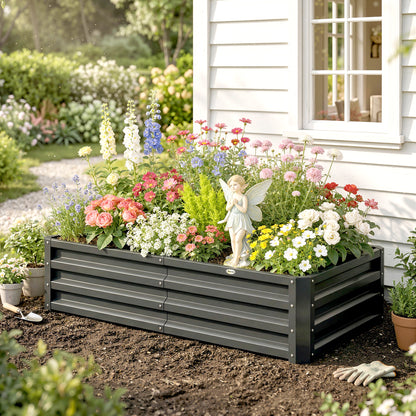 Outsunny Jardinera Elevada Rectangular De Acero Galvanizado 120x60x30,5 Cm Gris_4