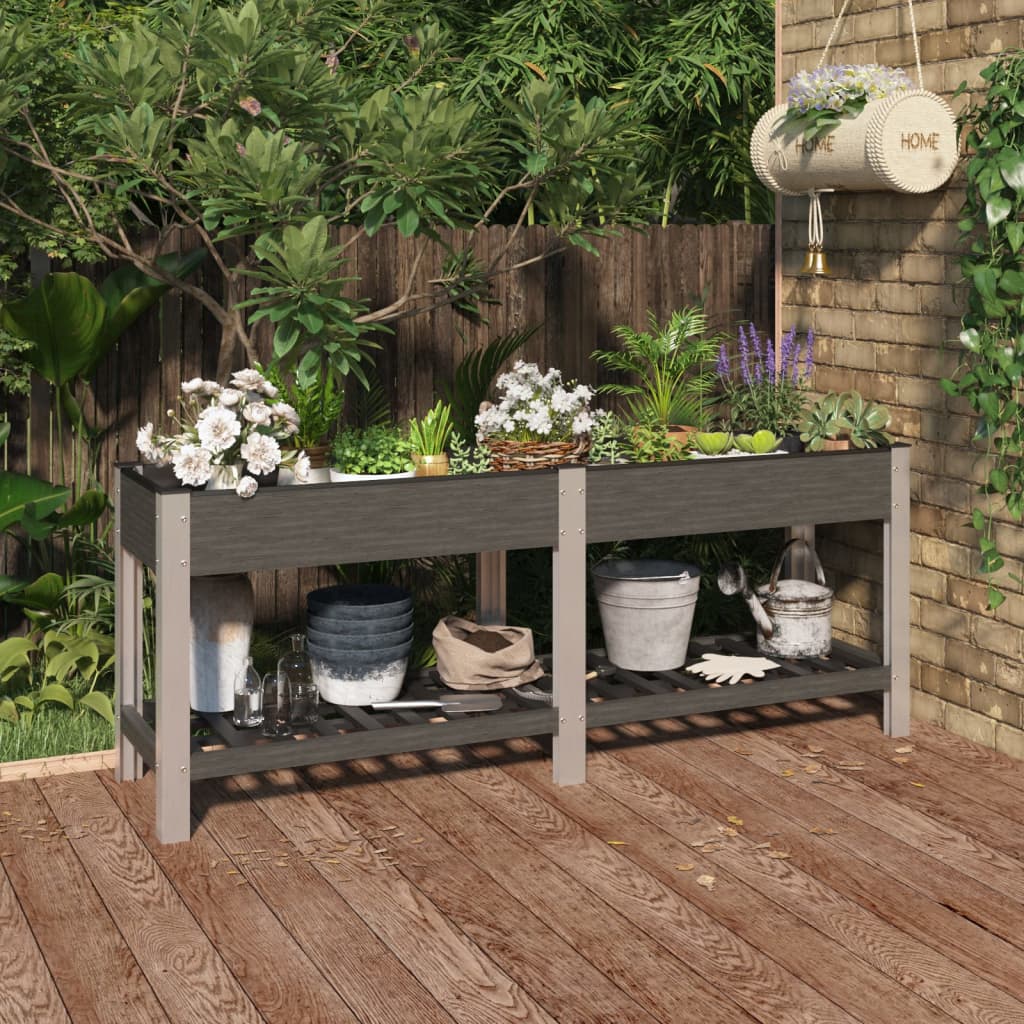 Arriate De Jardín Con Estante Wpc Gris 200x50x75 Cm_1