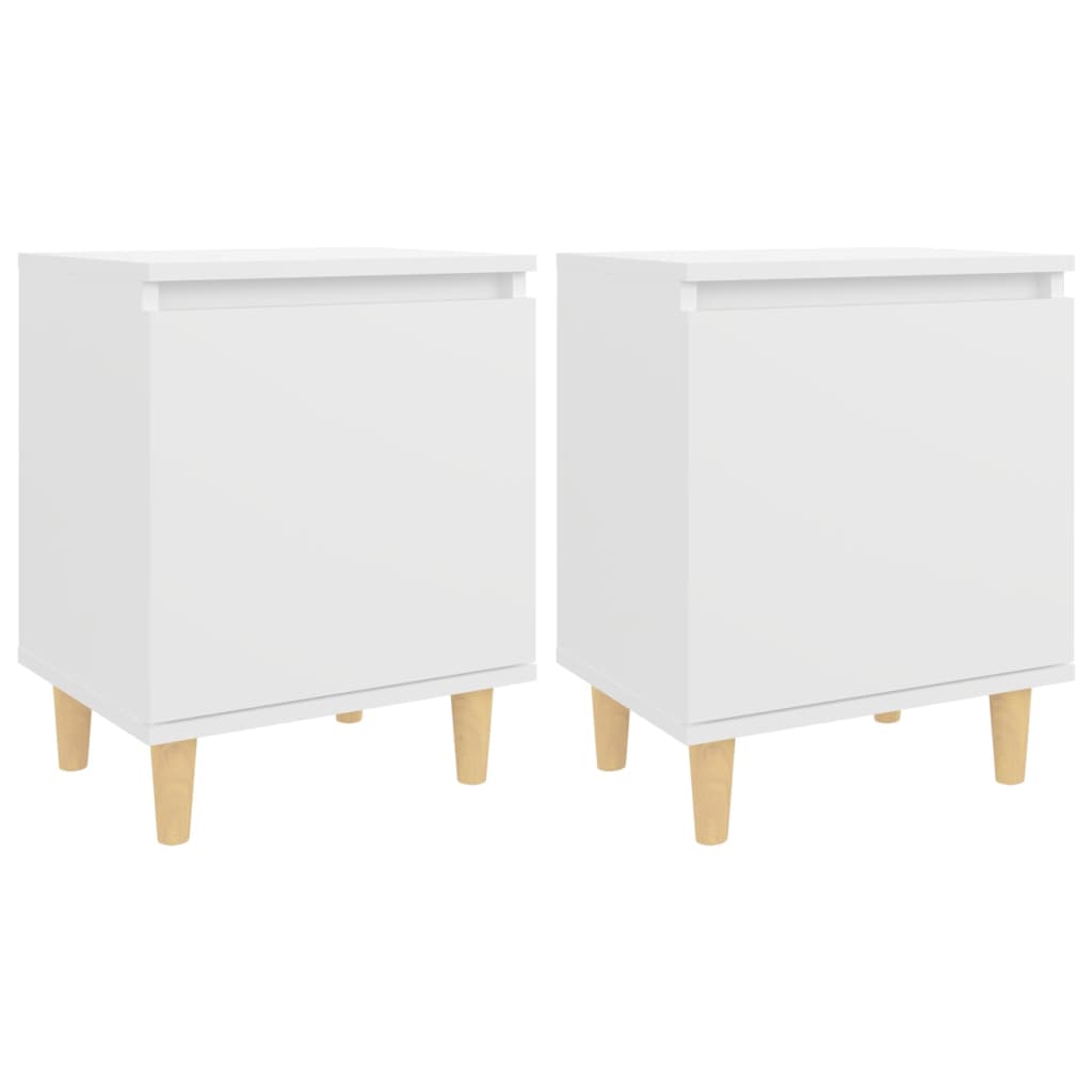 Mesitas De Noche 2 Uds Patas Madera Maciza Blanca 40x30x50 Cm_0
