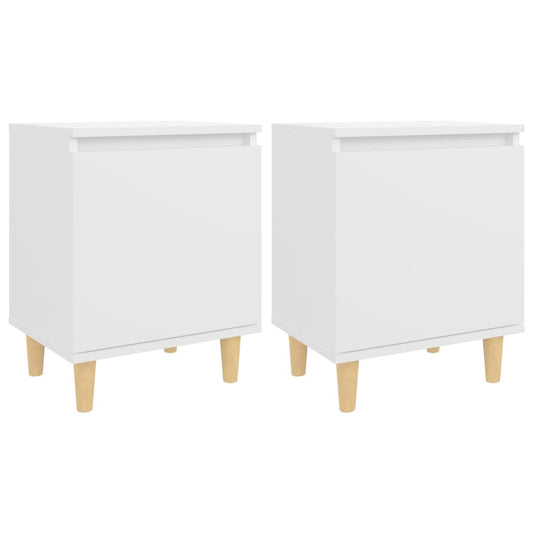 Mesitas De Noche 2 Uds Patas Madera Maciza Blanca 40x30x50 Cm_0