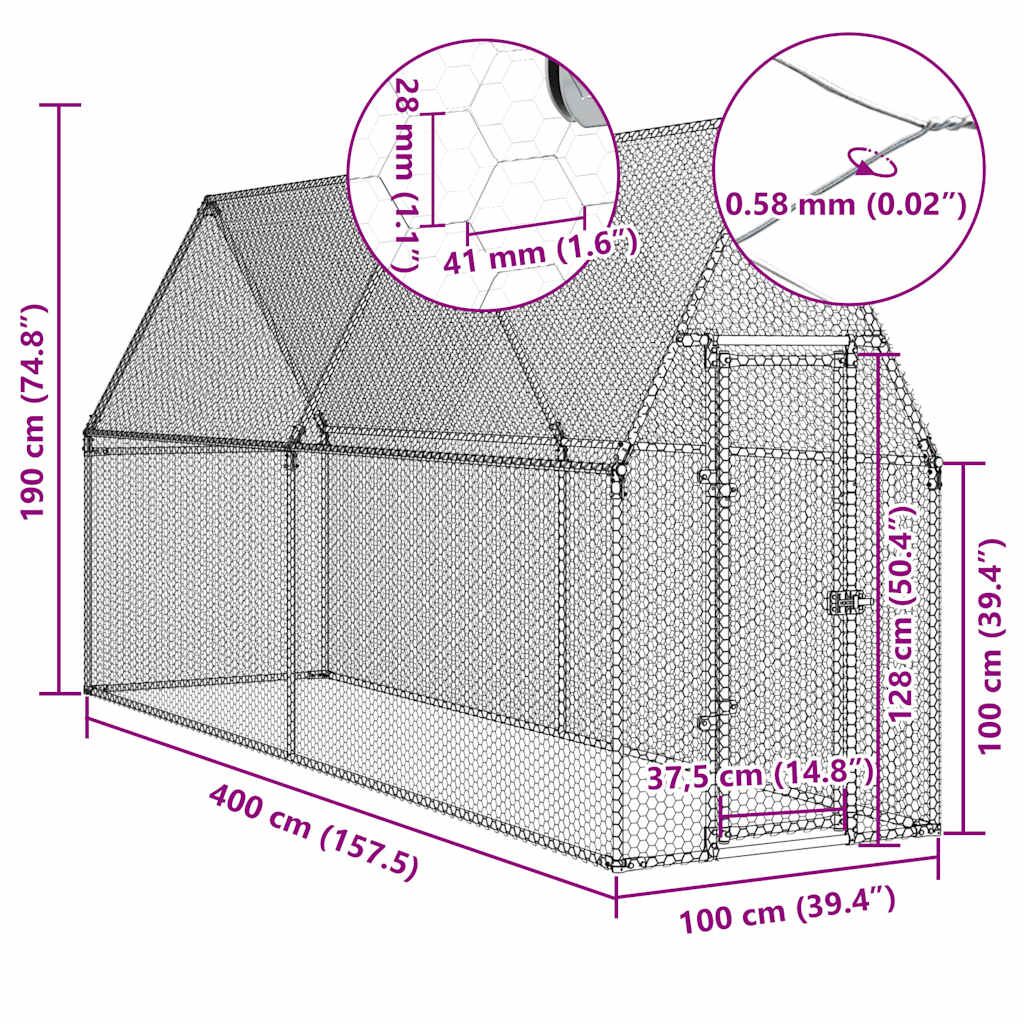 Vidaxl Jaula Para Gallinas Acero Galvanizado Plateado 400x100x190 Cm_2