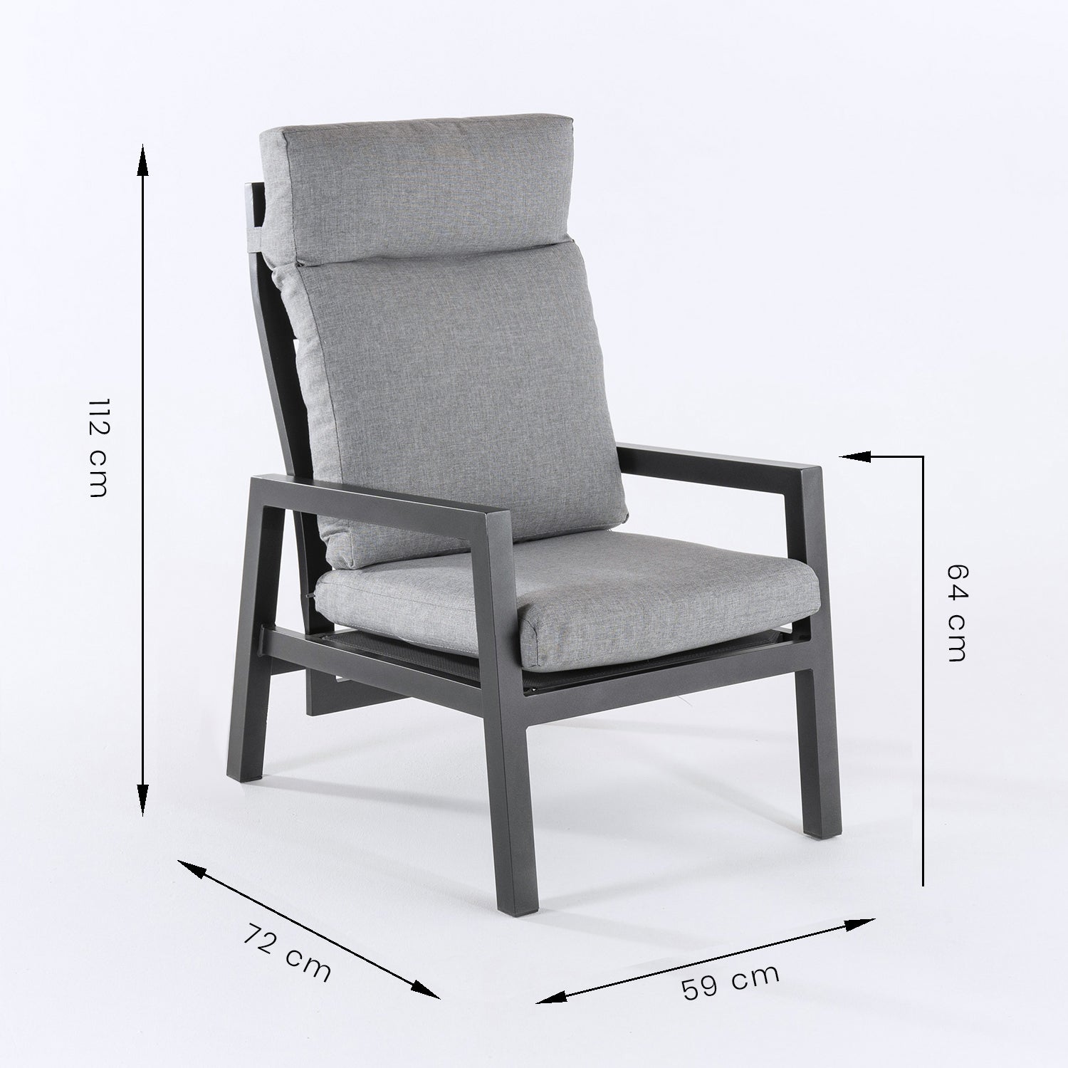 Sofá De Exterior, Reforzado, Aluminio, Color Negro, Sillón:59x72x112_4