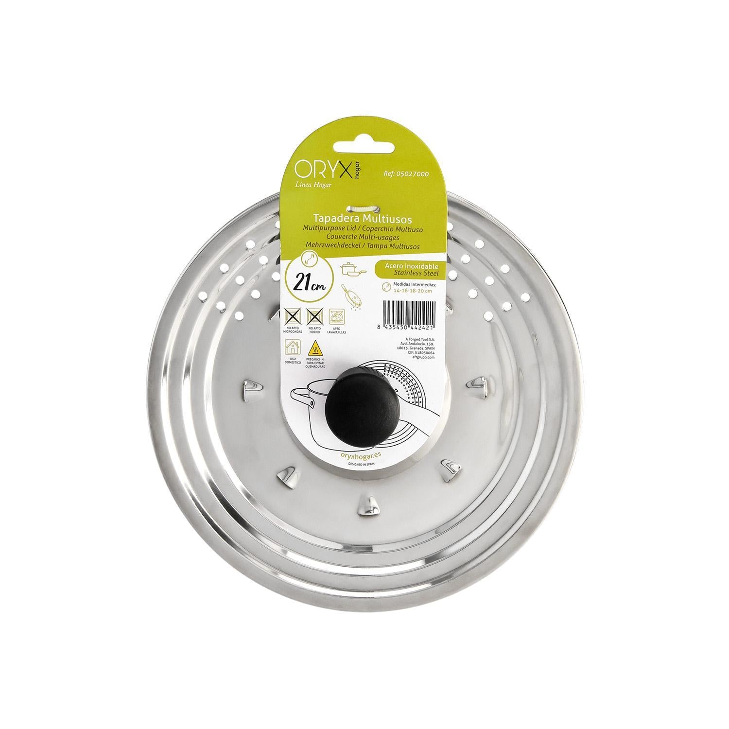 Tapadera Multiusos Acero Inoxidable Ø 21 Cm. Uso Tapa Anti Salpicaduras Y Escurridor. Tapadera Adpatable Diferentes Medidas