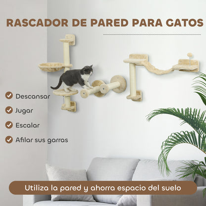 Pawhut Estante De Escalada Para Gatos De Pared Con Hamaca Bola Beige_3