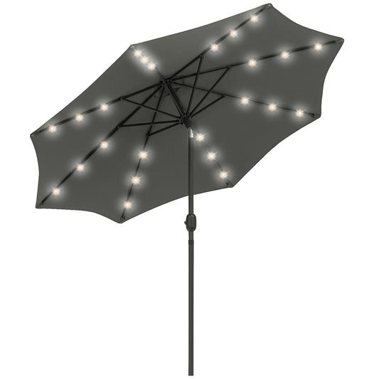 Outsunny Sombrilla De Jardín Ø268x238 Cm Con 24 Luces Led Solar Gris_0