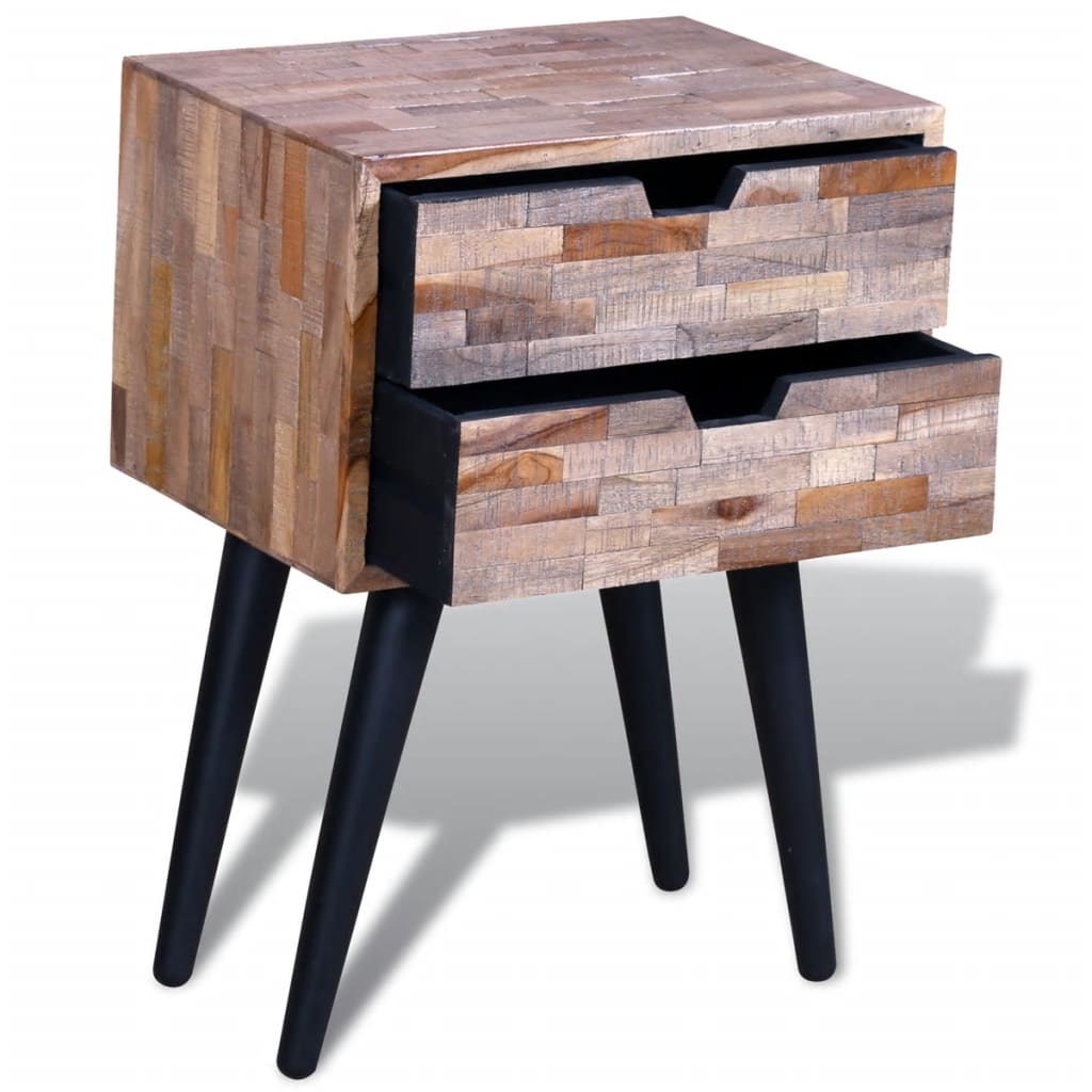 Mesita De Noche Con 2 Cajones Madera De Teca Reciclada_3