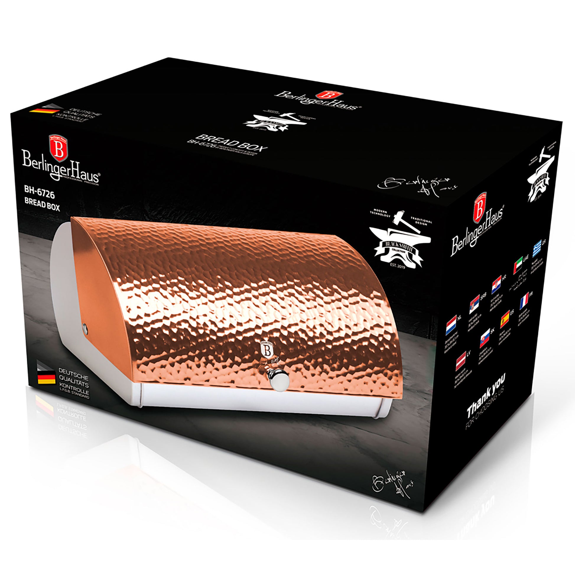 Panera De Mesa Para Guardar Pan Bollería, Tapa Deslizante, Acero Inoxidable, Diseño Moderno Berlinger Haus Rose Gold, Oro Rosado_1