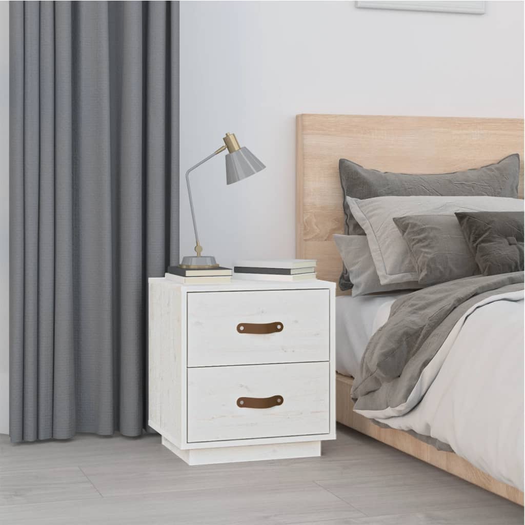 Mesitas De Noche 2 Uds Madera Maciza Pino Blanco 40x34x45 Cm_1