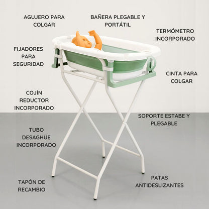 Bathby | Bañera Bebé Verde Con Cojín, Termómetro Y Soporte Plegable | Ligera, Segura Y Compacta Para Recién Nacidos_1