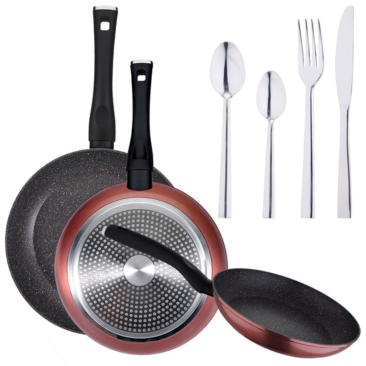 Pack De 3 Sartenes Ø20/24 Y 28 Cms + Set 24pc De Cubertería En Acero Inoxidable_0