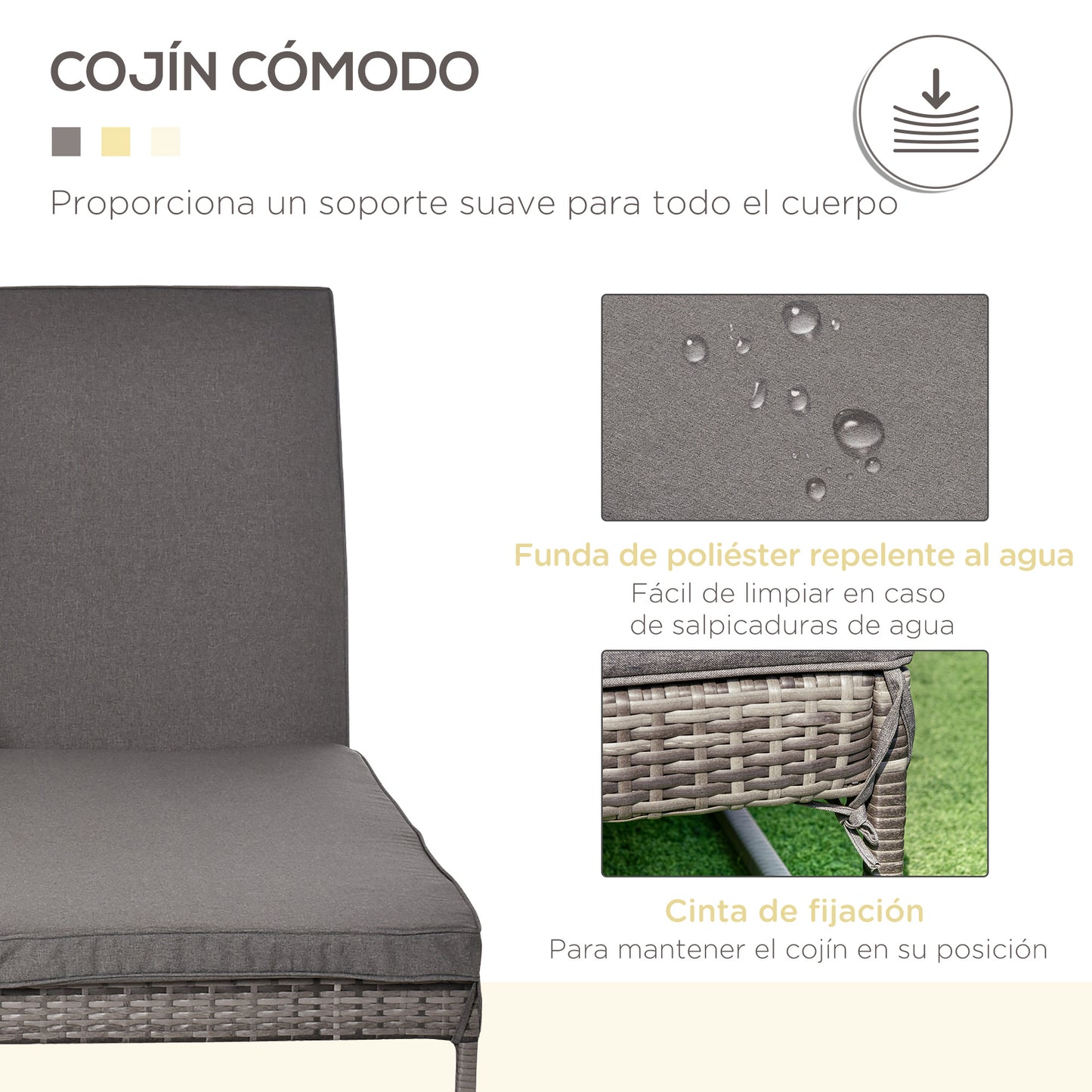 Outsunny Conjunto De 2 Tumbonas De Terraza Con Mesa Ratán 195x60x86 Cm Gris_5