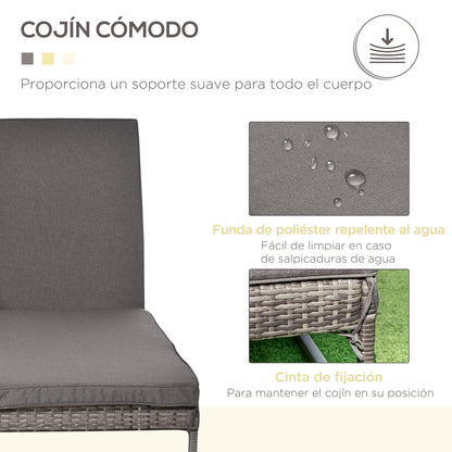 Outsunny Conjunto De 2 Tumbonas De Terraza Con Mesa Ratán 195x60x86 Cm Gris_5