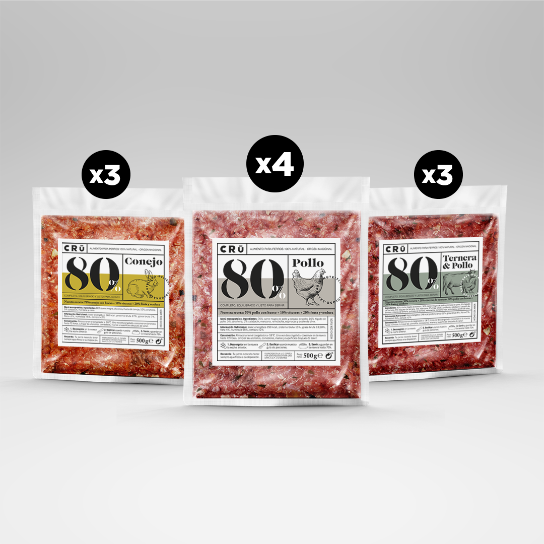 Menú Barf Mixto Clásico - Pollo, Ternera Y Conejo Para Perro - 10 Paquetes