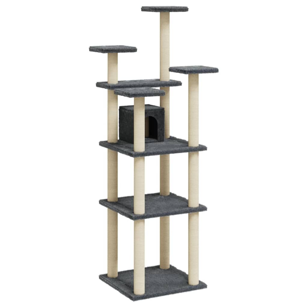 Vidaxl Rascador Para Gatos Con Postes De Sisal Gris Oscuro 171 Cm_0