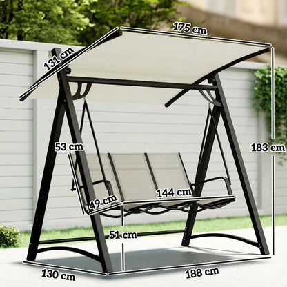 Outsunny Columpio De Jardín De 3 Plazas Con Techo Ajustable Asiento Transpirable_2