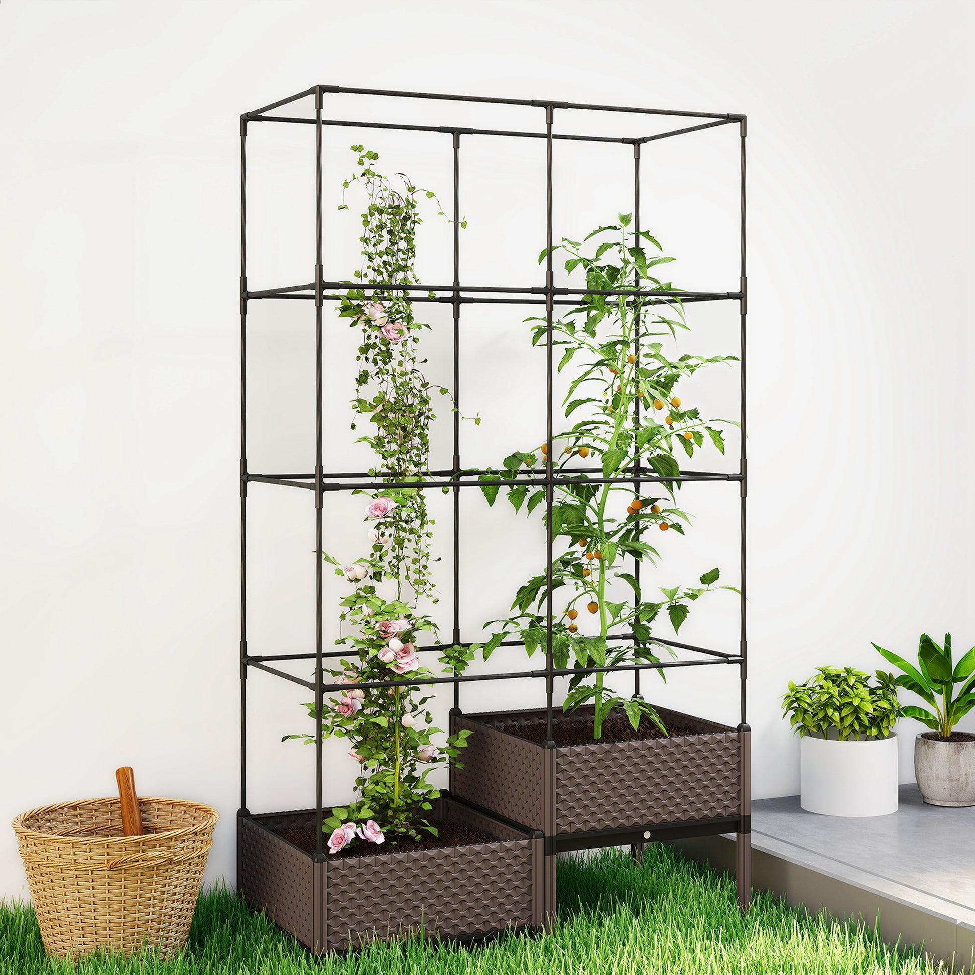 Outsunny Jardinera Con Enrejado Metálico Para Plantas Trepadoras 100x50x174 Cm_1