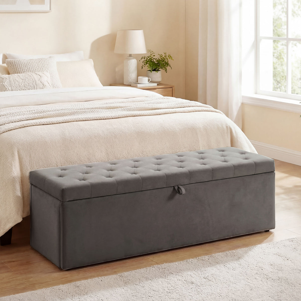 Homcom Puff Almacenaje Banco Almacenaje 141l 137x41x42 Cm Carga 240 Kg Gris_1