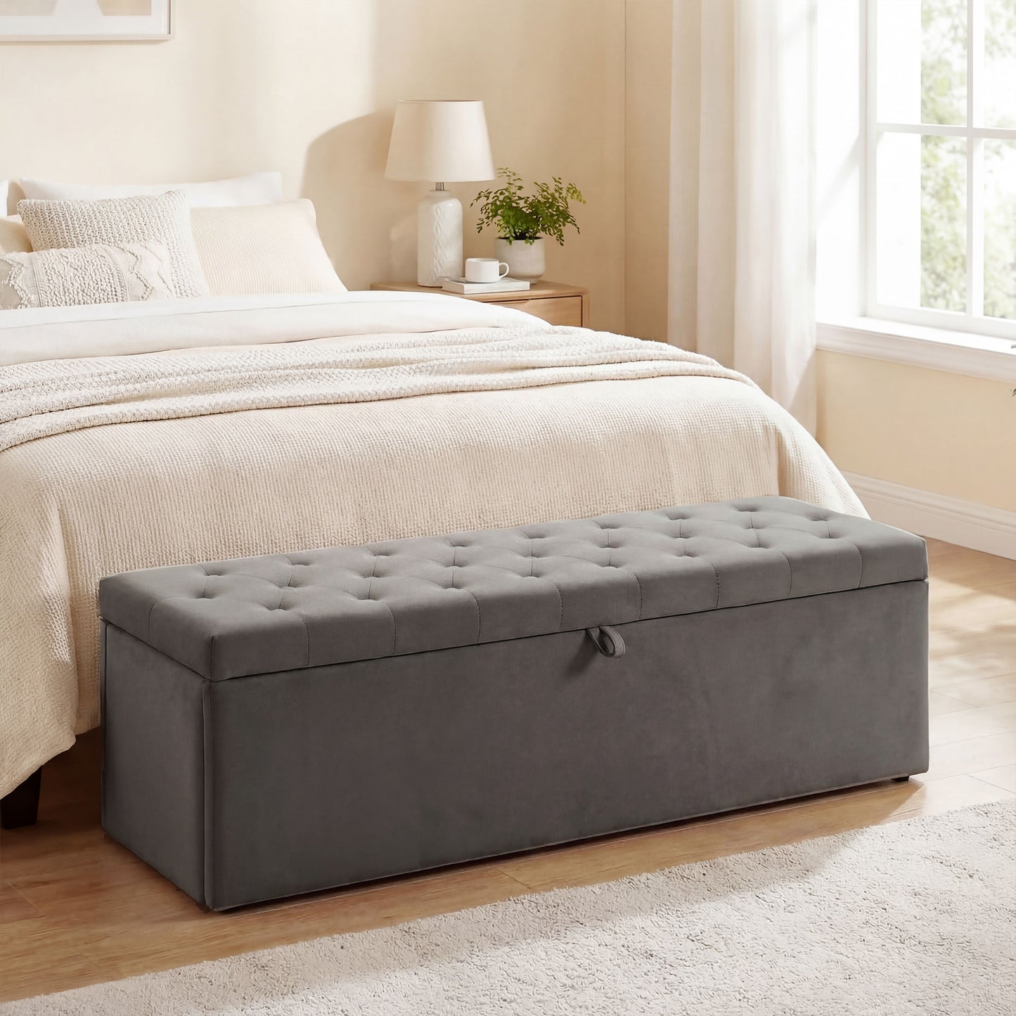 Homcom Puff Almacenaje Banco Almacenaje 141l 137x41x42 Cm Carga 240 Kg Gris_1