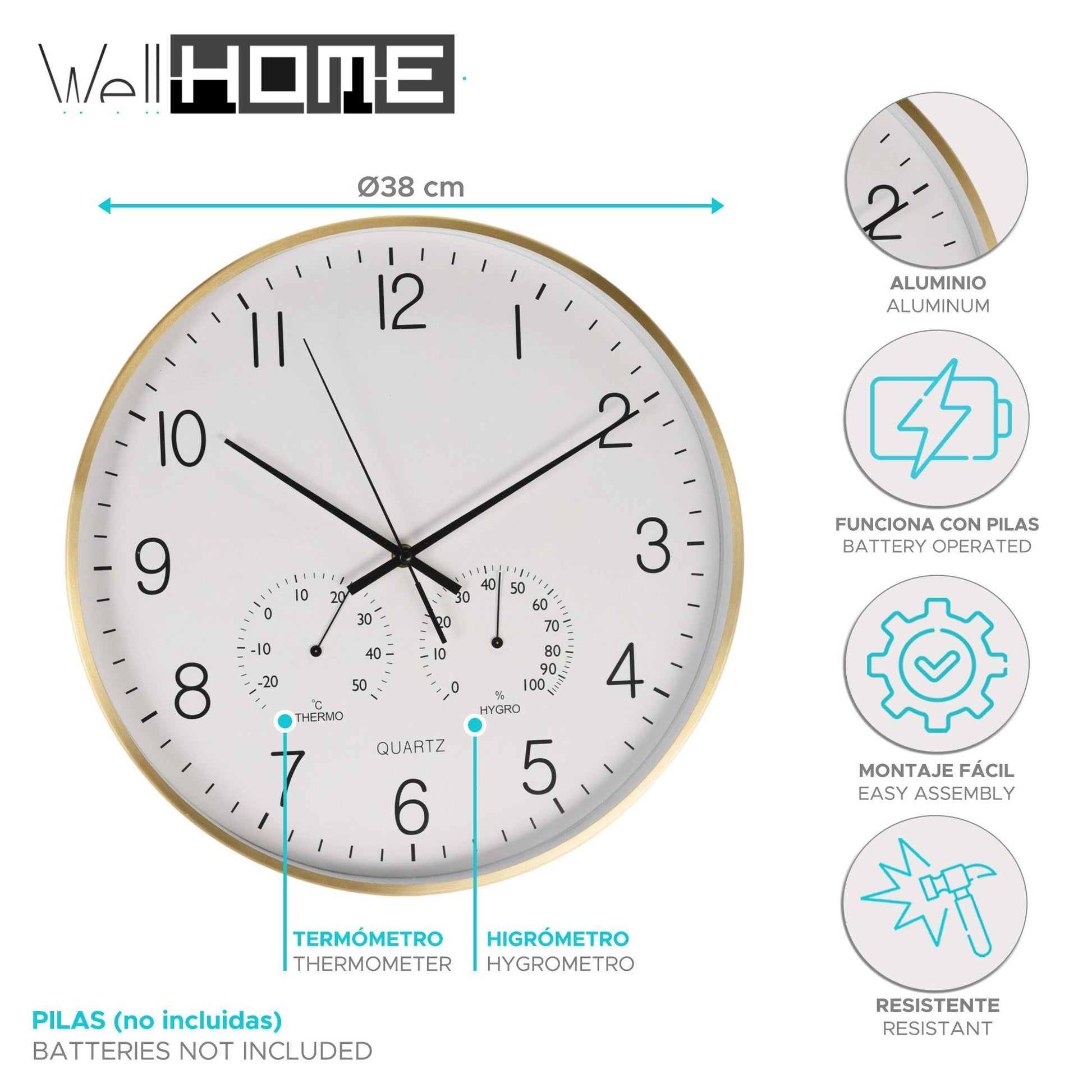 Well Home Reloj De Pared Formato Redondo Color Blanco Ø38x4,2cm_1